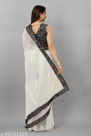 Premium Net Saree with Black Sequin Border & Sequin-embellished velvet blouse