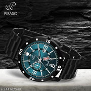 ANALOG DAY & DATE TURQUOISE DIAL & BLACK CHAIN WATCH FOR MEN