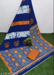 Jaipuri Hand Block Printed Soft Cotton Mulmul Saree ,Sanganeri Cotton Malmal Saree, Bagru Cotton Saree, Batic / Batik Print Cotton saree In Super Fine 92*80 Fabric Quality With Attached Blouse Piece for Woman