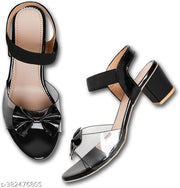 Black Solid Medium Heel Sandal for Women and Girls