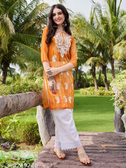 Women's Orange  Georgette Embroidered  Kurta