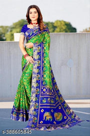 Women's Indian Bandhani Patola Print Saree || Ethnic || Wedding || Festive Collection Printed Saree for Women With Unstitched Blouse Piece
