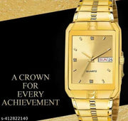 Golden Dial Gold Strap Analogue Waterproof Quartz Gold Plated Day & Date Functioning Watch for Boys & Men