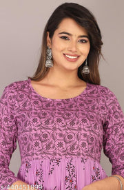 "Unleash Your Inner Fashionista: Our Rayon Kurti Features a Stunning Array of Pigment Prints in Every Color You Desire!"