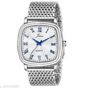 Jainx Square Silver Dial Steel Chain Analog Watch For Men
