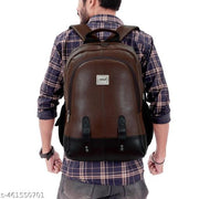 Size: M (15-30L) Zerus Brown PU Leather Laptop Backpack | 15.6” Office, Travel & Daily Use Bag