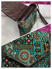 Fancy fashionable women Green PU sling bags/Cotton Fabric sling bags for women/Full handwork bag/Party wear and wedding bag for women