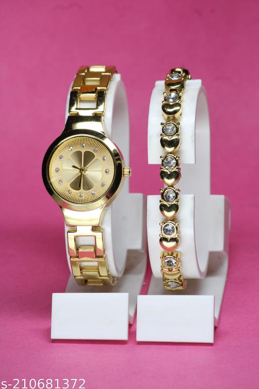 Attractive Flower Designer Metal Belt Analog Watches combo with Cosmic Diamond Bracelet for Women