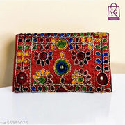 NAKASA Women's Jaipuri Handmade Damru Embroidery Small Red Clutch Bag