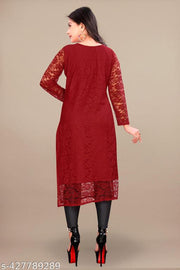 Elegant Net Fabric Embroidered Kurti for Women