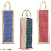 Jute Water Bottle Bag with Handles (Blue ,Green, Red) - Pack of 3