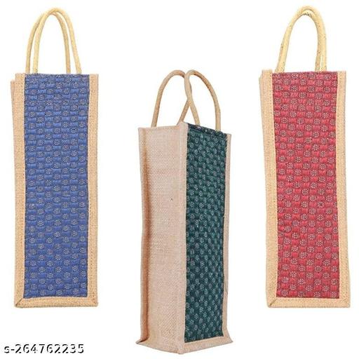 Jute Water Bottle Bag with Handles (Blue ,Green, Red) - Pack of 3
