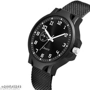 NEW ARRIVAL BLACK KING BRACELET WITH BLACK DIAL AND MESH STRAP SPORTY LOOK ANALOG WITH QUARTZ WATCH