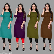 Straight Plain Casual Ethnic Plain A-Line American Crepe Fabric Light Weight Kurtis For Daily Use in Low Price