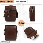 Leather Sling Cross Body Travel Bag for Men (Brown)