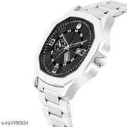 6186SM02_Katori Square Black Dial Day & Date Stainless Steel Analog Watch For Men