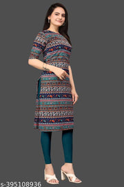 Women Crepe Fabric Printed Straight Kurti, Size -S, M, L, XL, XXL, 2XL, XXXL, 3XL, 4XL, 5XL,6XL,7XL,8XL,9XL,10XL ( New Arrival New Design Fashionable Kurti )