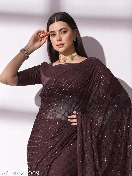 Hot  Party Wear Sequins Embroidered Saree In Georgette