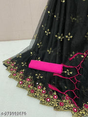 Designer Saree for Women with Heavy Embroidery Border, Mirror Work Detailing, Tassel Pallu and Blouse Piece for Party Wear