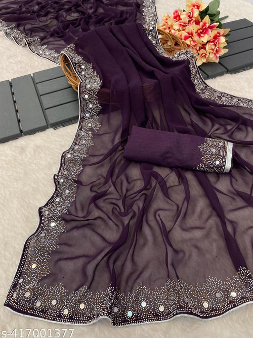 VEERAIVA SOFT GEORGETTE WITH SIROSKI DIAMONDS WORK WEDDING CREATION & PARTY WEAR SAREE
