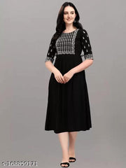 Womens Buty White thread work Flair Kurti