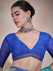 Dori Sarees Sky Blue Chiffon Saree sari For Woman With Blouse Piece