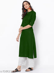 Women's Solid Plain Rayon A-line Green Color Kurti