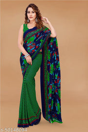 Pretty, Printed Georgette Saree with Blouse Piece