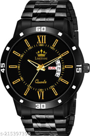 LIMESTONE All Black Day & Date Functioning Long Life Black Plated Chain HMTS Quartz Analog Watch - For Men ()