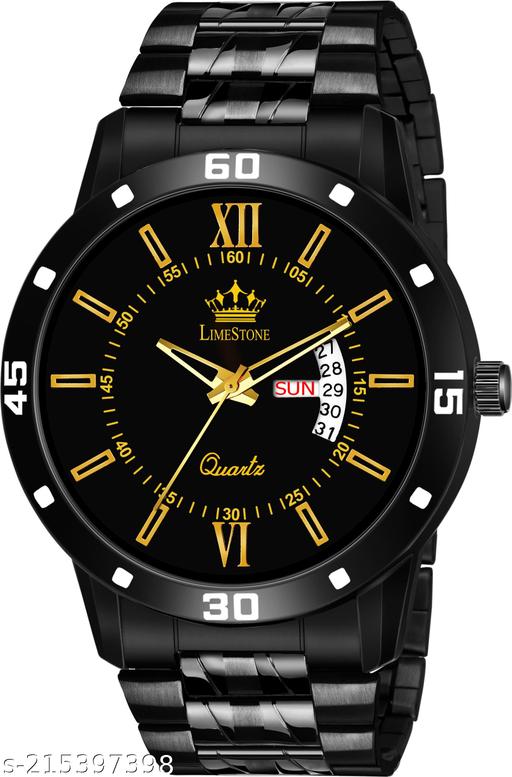 LIMESTONE All Black Day & Date Functioning Long Life Black Plated Chain HMTS Quartz Analog Watch - For Men ()