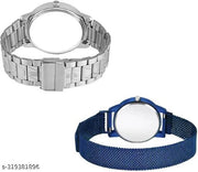Blue Analog Watch For Men & Women Combo of 2 Watches for Classic New Arrival Stainless Steel and Metal Watches for couple Magnetic Luxrious Mesh Watch for Girls