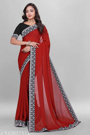 Plain Georgette Saree Enhanced with Designer Lace Border