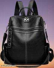 Muchova College Girl Casual Black Solid Pattern Vegan Leather Medium Size Bag For School Student Teen Girls University Women Easy Carry Premium(Backpack for womens Latest Bag for Girls Shoulder Daypack)