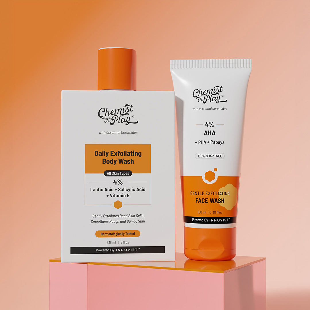 Chemist At Play Detan & Glow Duo | Exfoliating Body Wash & Gentle Exfoliating Face Wash