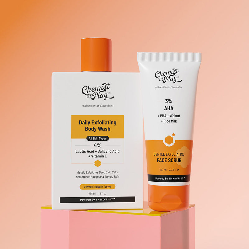 Chemist At Play Detan Duo | Exfoliating Body Wash - 236ml | Gentle Exfoliating Face Scrub - 100ml