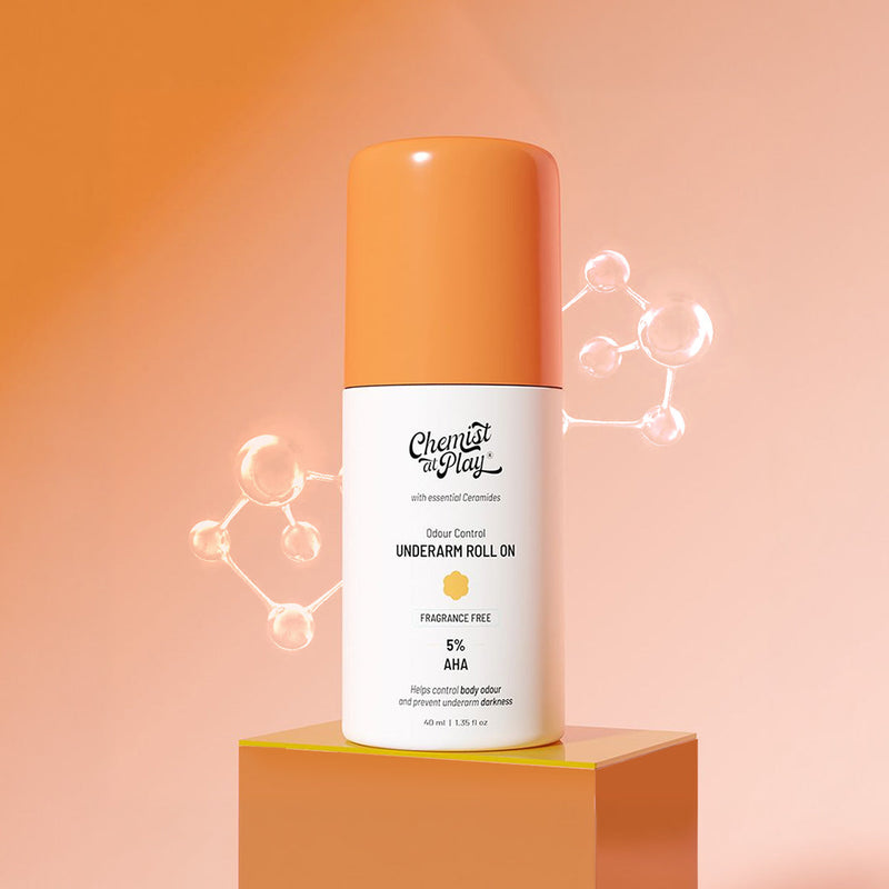 Chemist At Play 5% AHA Underarm Roll On for Odour Control & Pigmentation (Fragrance Free) - 40 ml