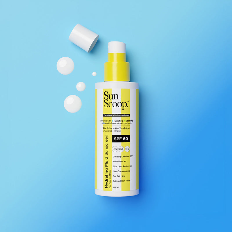 SunScoop Sunscreen - SPF 60 PA++++ Hydrating Fluid Sunscreen | UV Filter Zinc Oxide | No White Cast 125 ml
