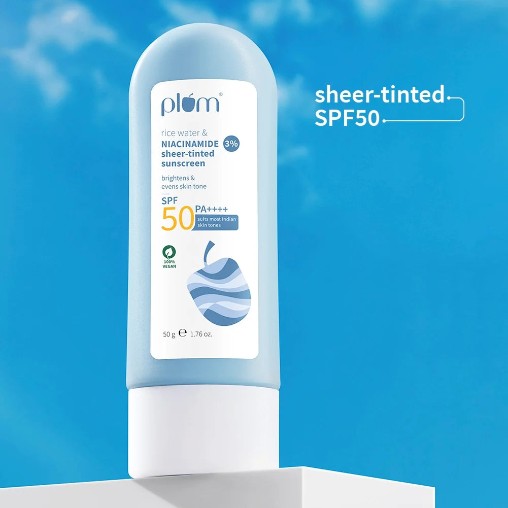 Plum Goodness 3% Niacinamide & Rice Water SPF 50 Sheer-Tinted Sunscreen - 50 g