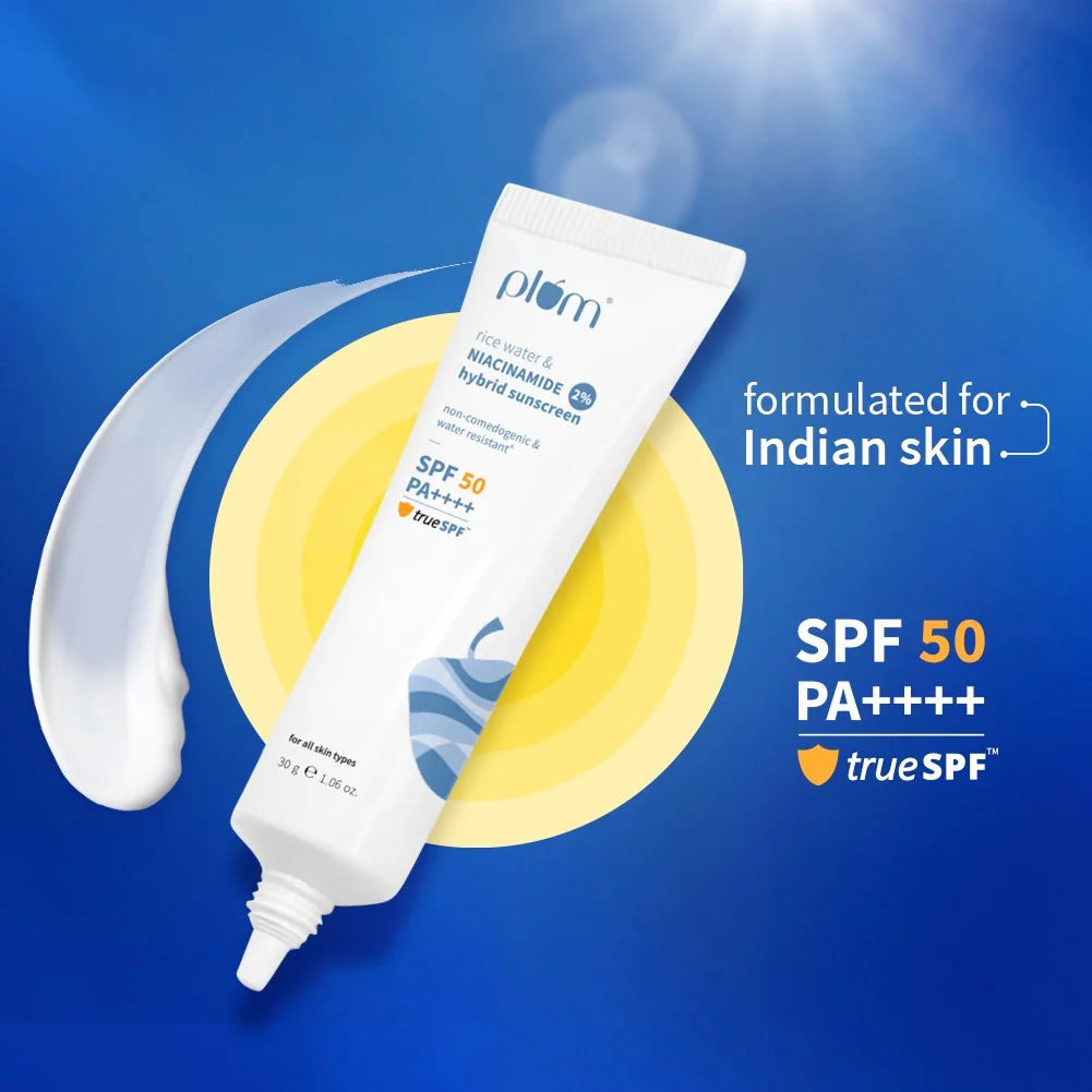 Plum Goodness 2% Niacinamide & Rice Water SPF 50 PA++++ Hybrid Sunscreen | 30 g