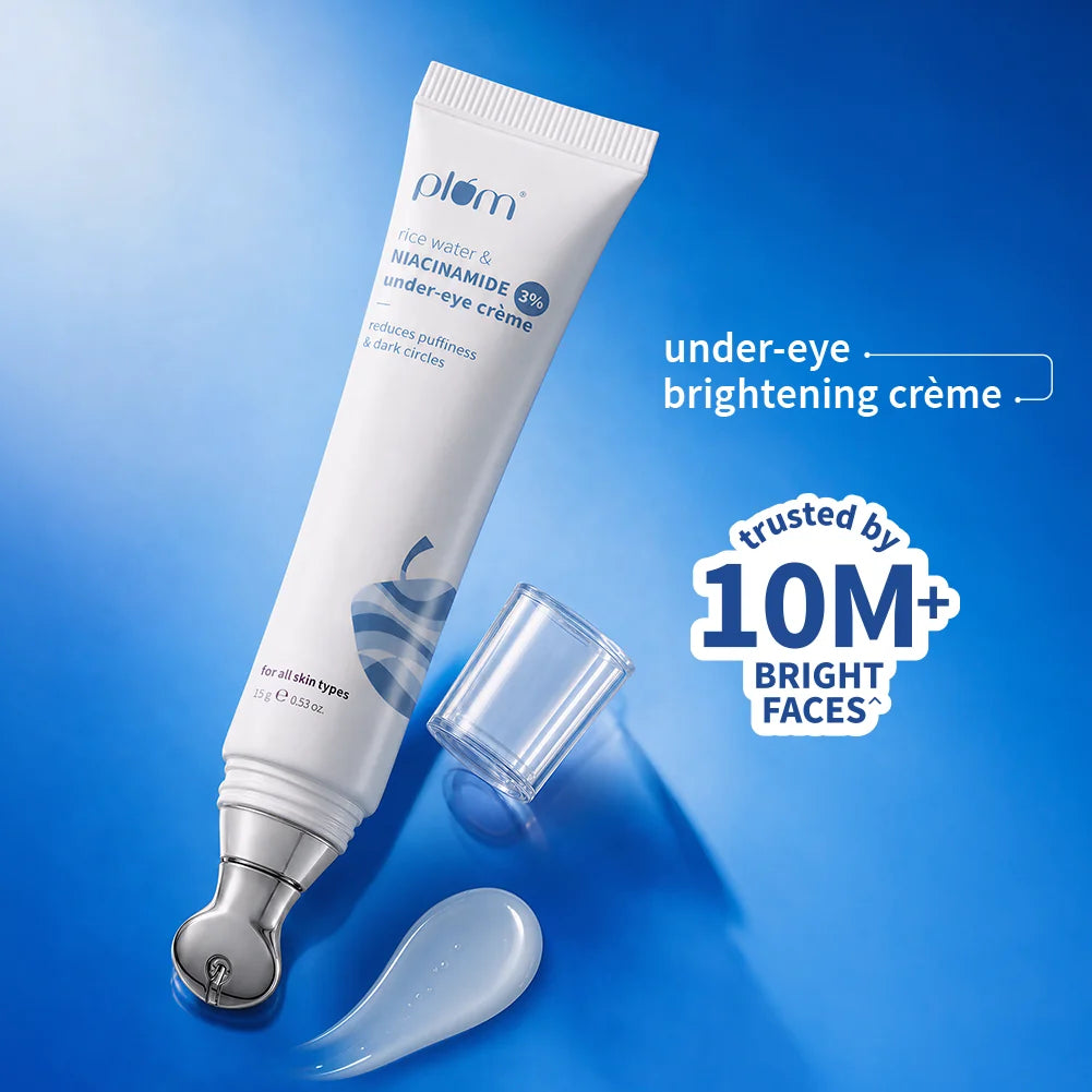 Plum Goodness Rice Water & Niacinamide 3% Under-Eye CrÃ¨me with Peptides, Ceramides & Caffeine