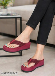 Supex Trendy Women’s Maroon Wedge Heel Slippers | Thick Platform Flip Flops with Toe Loop | Lightweight Comfortable Daily Wear Footwear