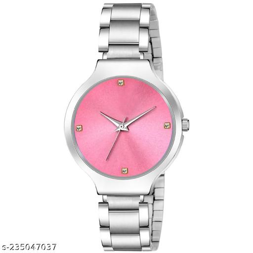 Yolako Pink Diamond Dial Silver cash Silver Belt Girls Watch