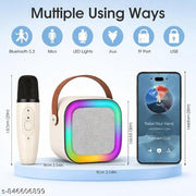 Portable Bluetooth Speaker with Wireless Microphone | Karaoke Speaker with RGB Lights | Rechargeable Mini Speaker - White Color