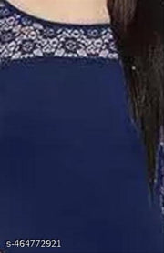Casual American Crepe and Round Neck 3/4 Legnth Sleeve Navy Blue Kurti (45"inches)