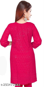 women cotton full Embroidery chikan Kurtis stylised Kurtis, embroider work done on both side front back and on arms also.