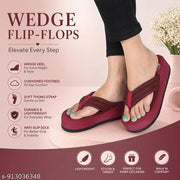Supex Trendy Women’s Maroon Wedge Heel Slippers | Thick Platform Flip Flops with Toe Loop | Lightweight Comfortable Daily Wear Footwear