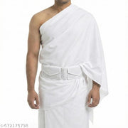 Ihram Ahram Ehram Belt for Men Hajj & Umrah | White Waterproof Polyester Waist Belt | Adjustable 28–45 Inch | 2 Velcro & 1 Zipper Pocket | Al-Harmain