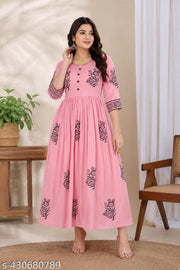 Festive Special Womens Printed Rayon Anarkali Kurti for Women - Festive & Casual Wear, Best-Selling Hand Block, Original Brand,  New Arrival