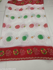 EVERY-DAY CREATION White Red Saree, Falgun Special, Durga Pooja And All Pooja And Cultural and religious programs, Georgette Saree Special For Pooja And Vrat