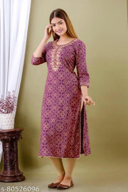 Stylish Heavy Rayon Purple Embroidery Kurti